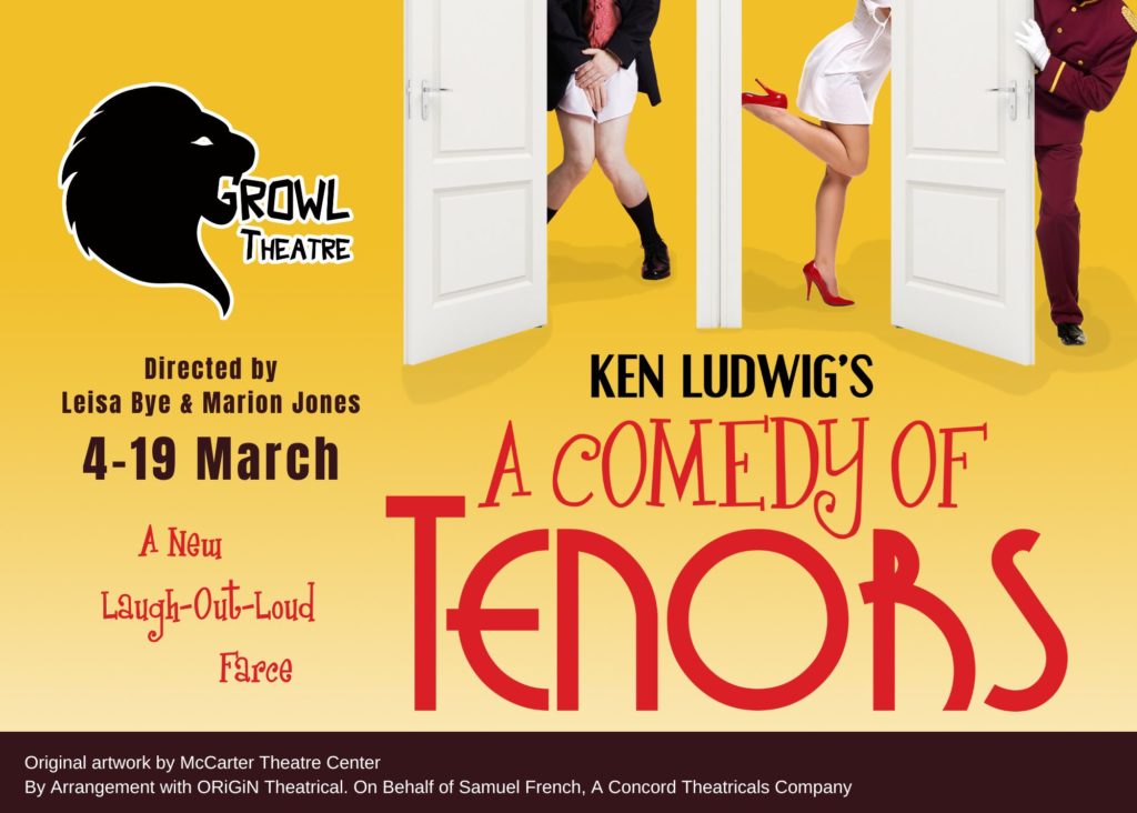 Ken Ludwig's A Comedy of Tenors. On stage at Growl Theatre in March 2023